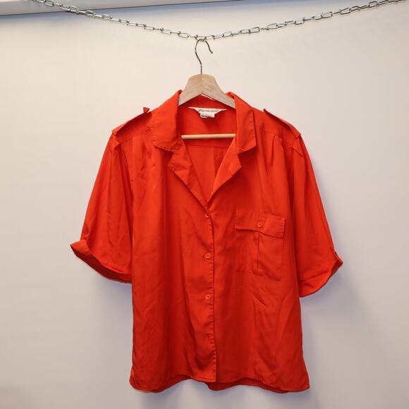 Sheridan Square Red Blouse Shoulder Tabs Short Sleeves Button Front Size 16 - Picture 13 of 13